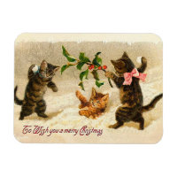 Cats playing in the snow Vintage Christmas Magnet
