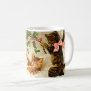 Cats playing in the snow Vintage Christmas Mug