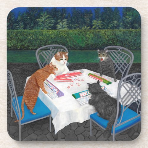 Cats Playing Mahjong Coaster