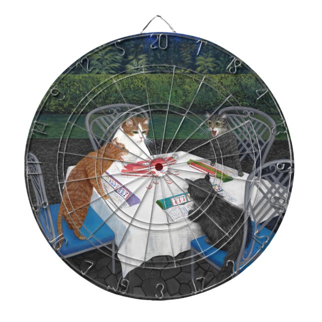 Cats Playing Mahjong Dartboard With Darts (Front)