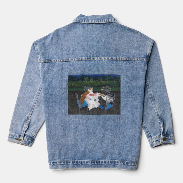 Cats Playing Mahjong Denim Jacket (Back)