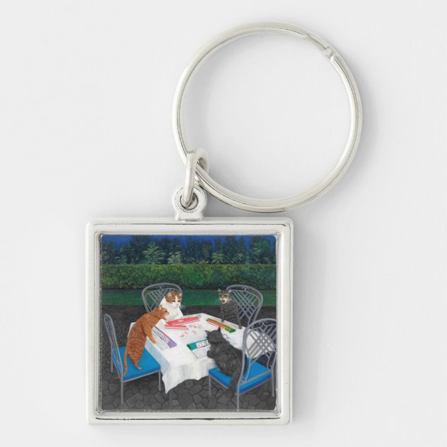 Cats Playing Mahjong Keychain (Front)