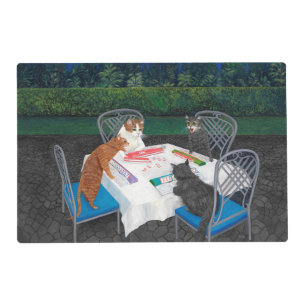 Cats Playing Mahjong Laminated Placemat