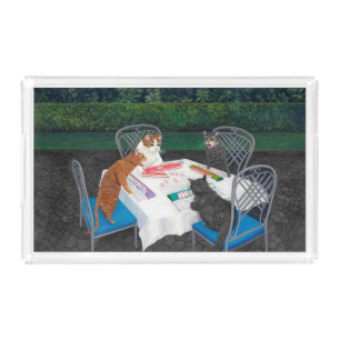 Cats Playing Mahjong Laminated Placemat Acrylic Tray