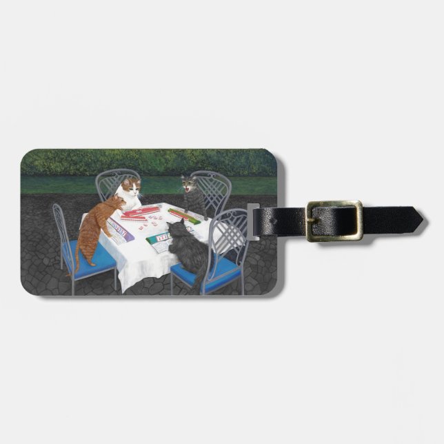 Cats Playing Mahjong Luggage Tag (Front Horizontal)