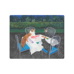 Cats Playing Mahjong Metal Print