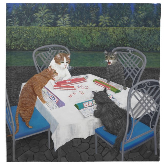 Cats Playing Mahjong Napkin (Front)