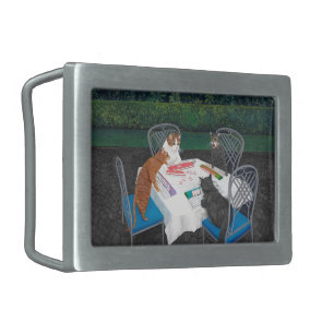 Cats Playing Mahjong Rectangular Belt Buckle