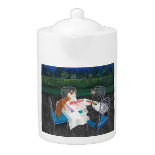 Cats Playing Mahjong Teapot