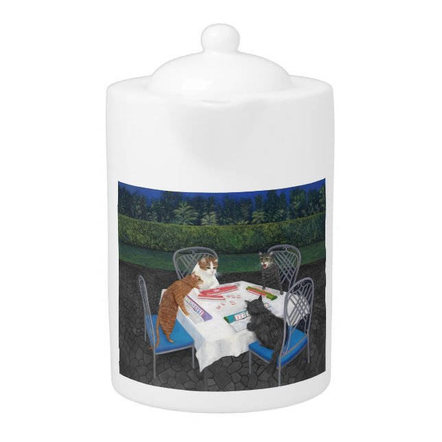 Cats Playing Mahjong Teapot (Front)