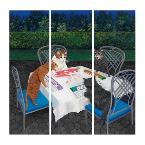 Cats Playing Mahjong Triptych