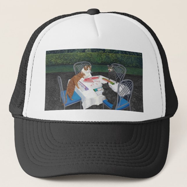 Cats Playing Mahjong Trucker Hat (Front)