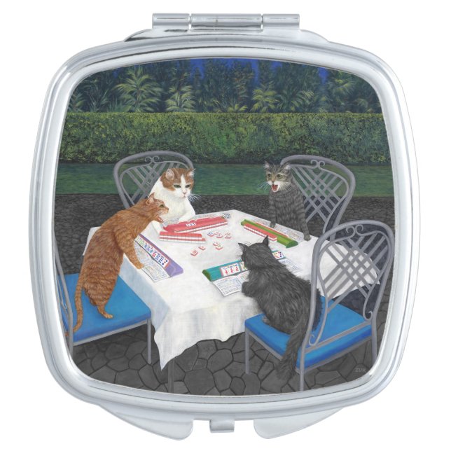 Cats Playing Mahjong Vanity Mirror (Front)