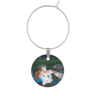 Cats Playing Mahjong Wine Charm