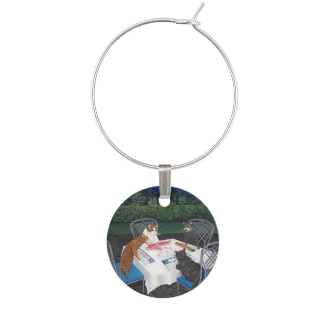 Cats Playing Mahjong Wine Charm (Front)