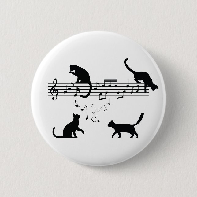 Cats Playing Music Notes Button (Front)