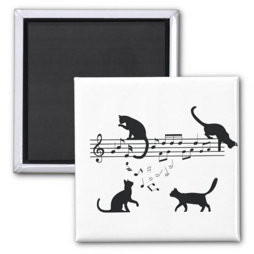 Cats Playing Music Notes Magnet