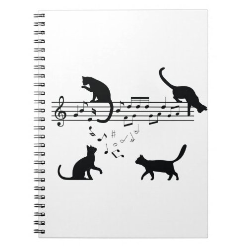 Cats Playing Music Notes Notebook