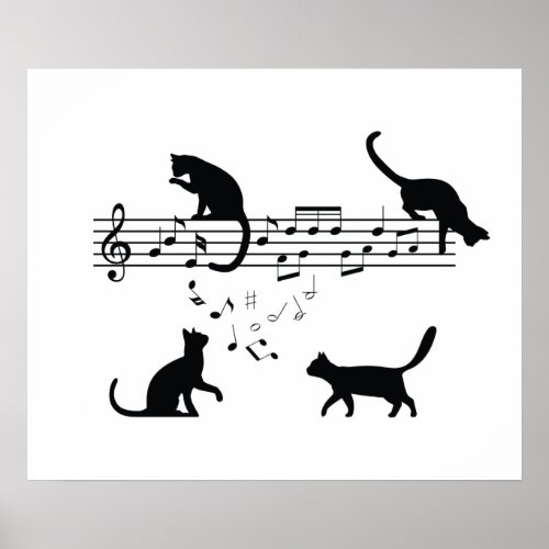 Cats Playing Music Notes Poster