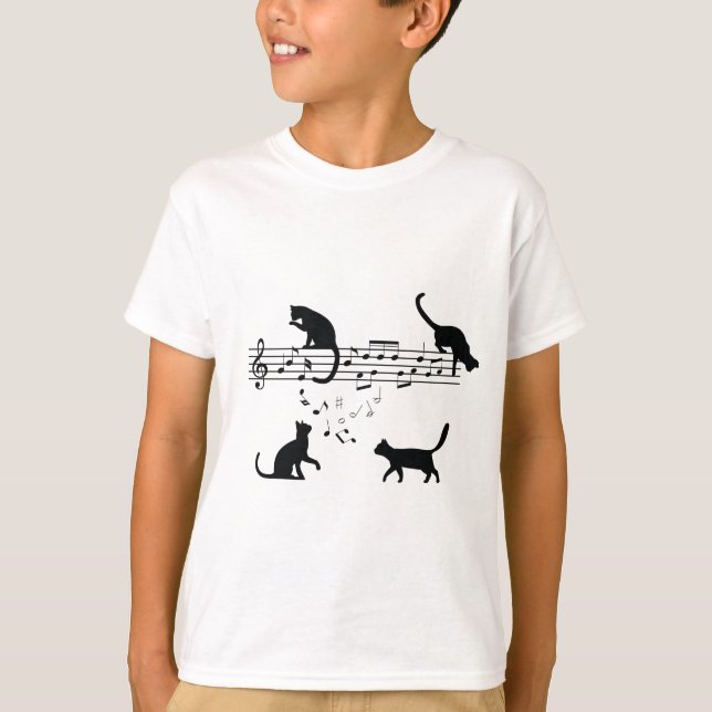 Cats Playing Music Notes T-Shirt (Front)