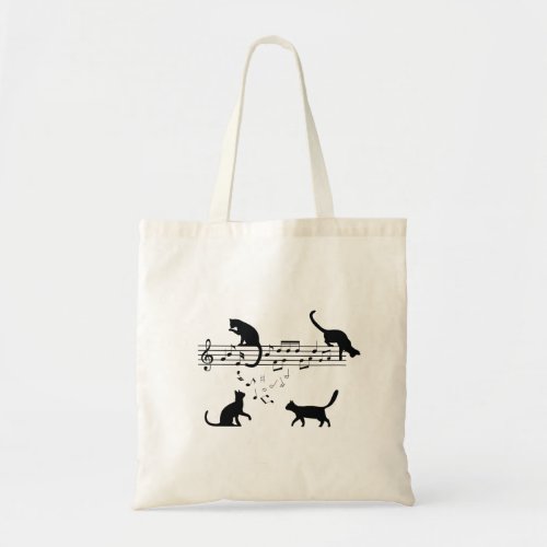Cats Playing Music Notes Tote Bag