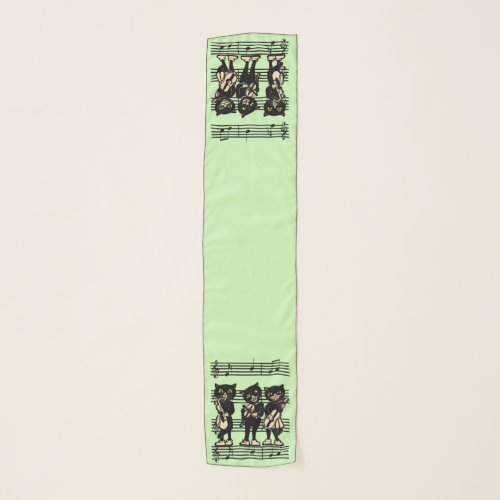 Cats Playing Music on Sheet of Musical Notes Green Scarf