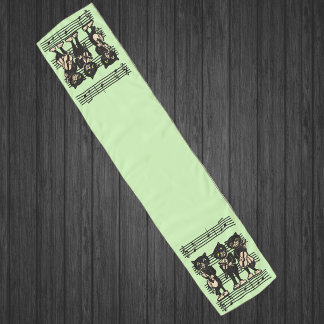 Cats Playing Music on Sheet of Musical Notes Green Scarf
