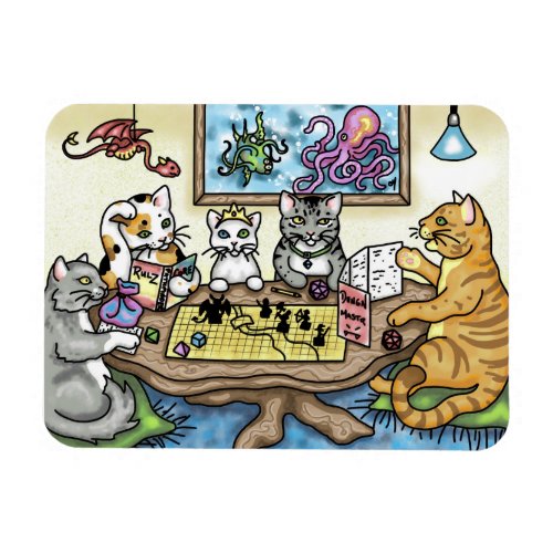 Cats Playing Pathfinder by Carrie Michael Magnet