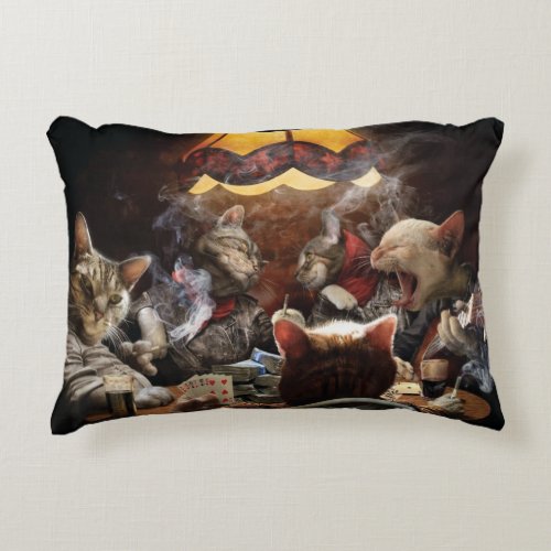 Cats playing poker   accent pillow