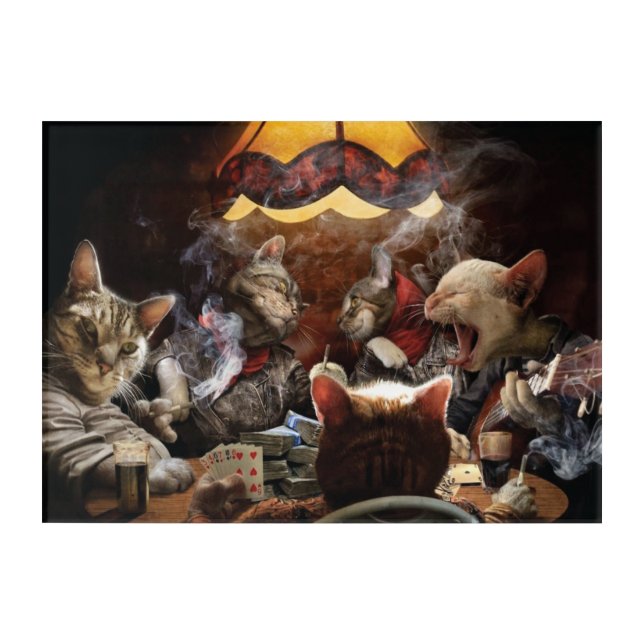 Cats playing poker  acrylic print (Front)