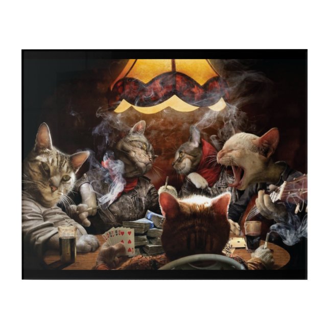 Cats playing poker  acrylic print (Front)