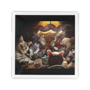 Cats playing poker acrylic tray