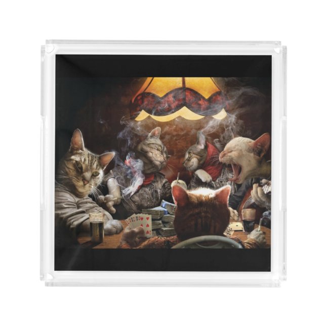 Cats playing poker   acrylic tray (Front)
