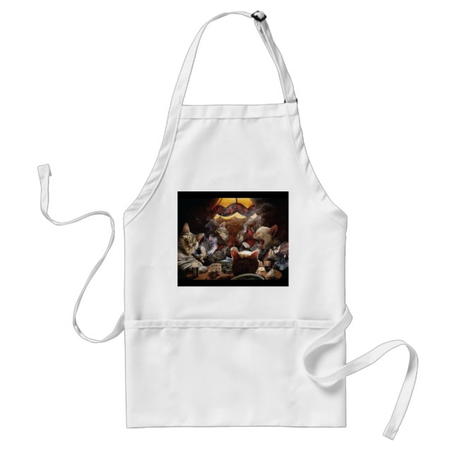 Cats playing poker   adult apron (Front)