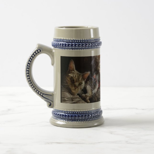 Cats playing poker  beer stein (Left)