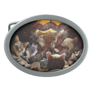 Cats playing poker  belt buckle