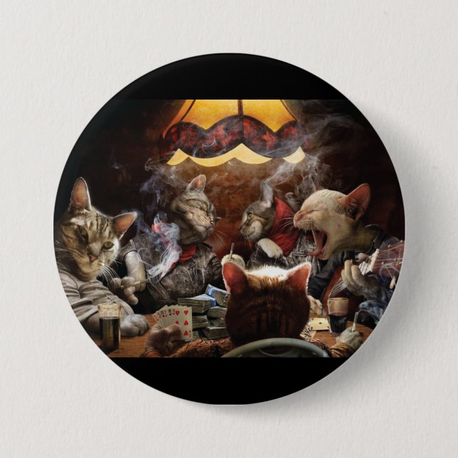 Cats playing poker   button (Front)