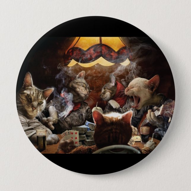 Cats playing poker   button (Front)