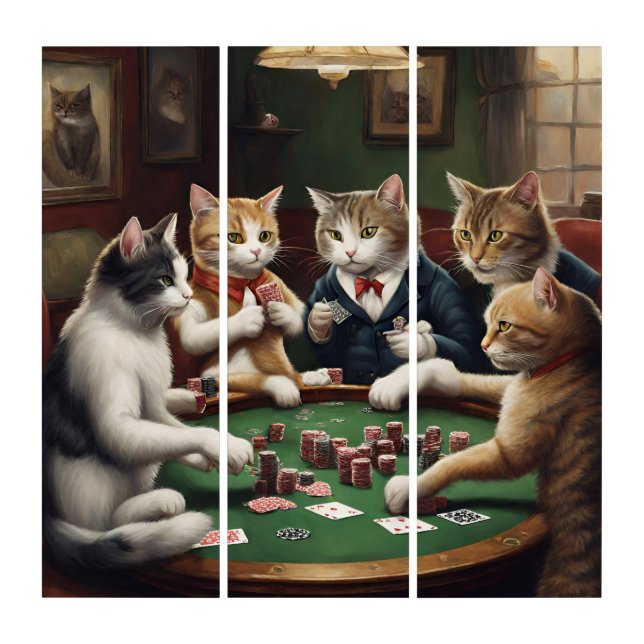 Cats Playing Poker Canvas Wall Art (Front)