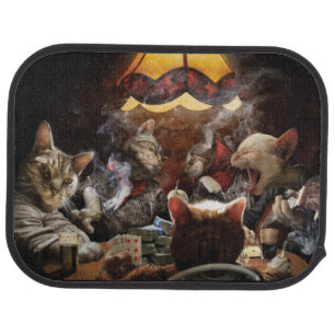 Cats playing poker   car floor mat