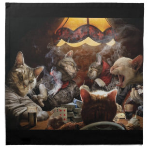 Cats playing poker cloth napkin