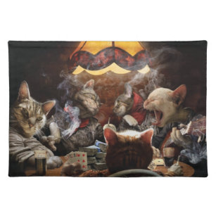 Cats playing poker  cloth placemat