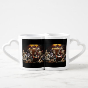 Cats playing poker coffee mug set