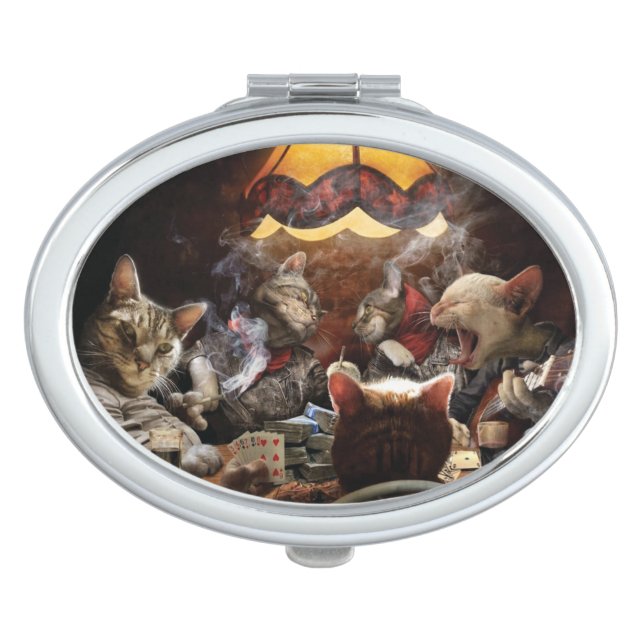 Cats playing poker  compact mirror (Front)