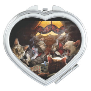 Cats playing poker   compact mirror