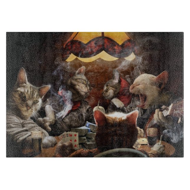 Cats playing poker  cutting board (Front)