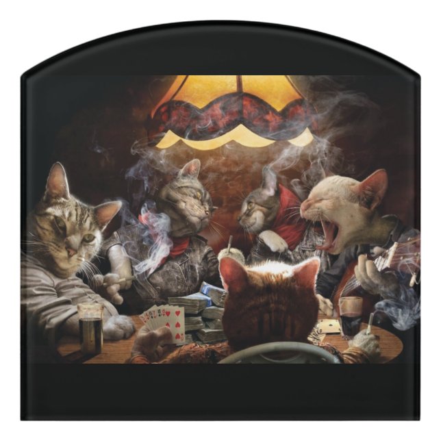 Cats playing poker   door sign (Contour Front)