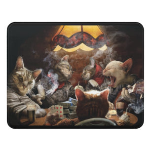 Cats playing poker   door sign
