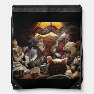 Cats playing poker  drawstring bag