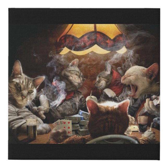 Cats playing poker   faux canvas print (Front)